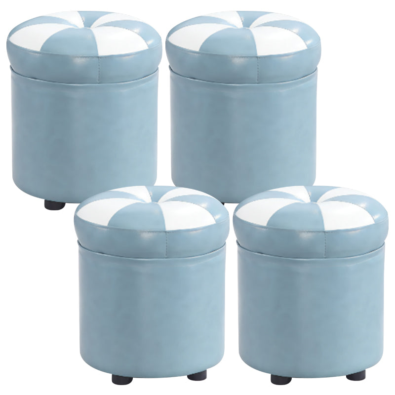 Modern Pouf Ottoman Faux Leather Tufted Geometric Printed Cylinder Shape Ottoman