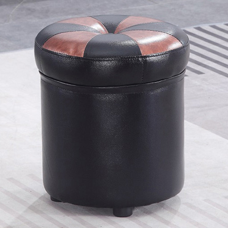 Modern Pouf Ottoman Faux Leather Tufted Geometric Printed Cylinder Shape Ottoman
