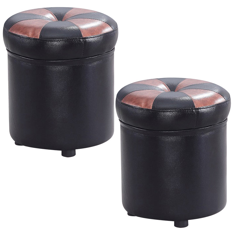 Modern Pouf Ottoman Faux Leather Tufted Geometric Printed Cylinder Shape Ottoman