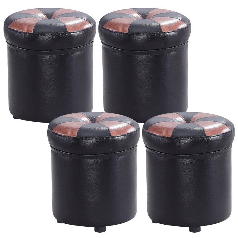 Modern Pouf Ottoman Faux Leather Tufted Geometric Printed Cylinder Shape Ottoman