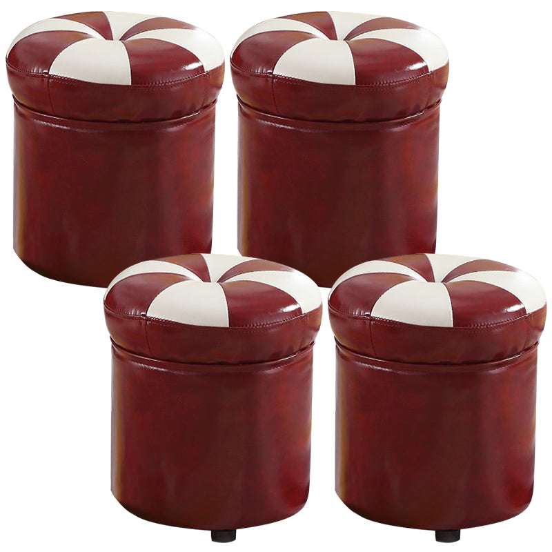 Modern Pouf Ottoman Faux Leather Tufted Geometric Printed Cylinder Shape Ottoman