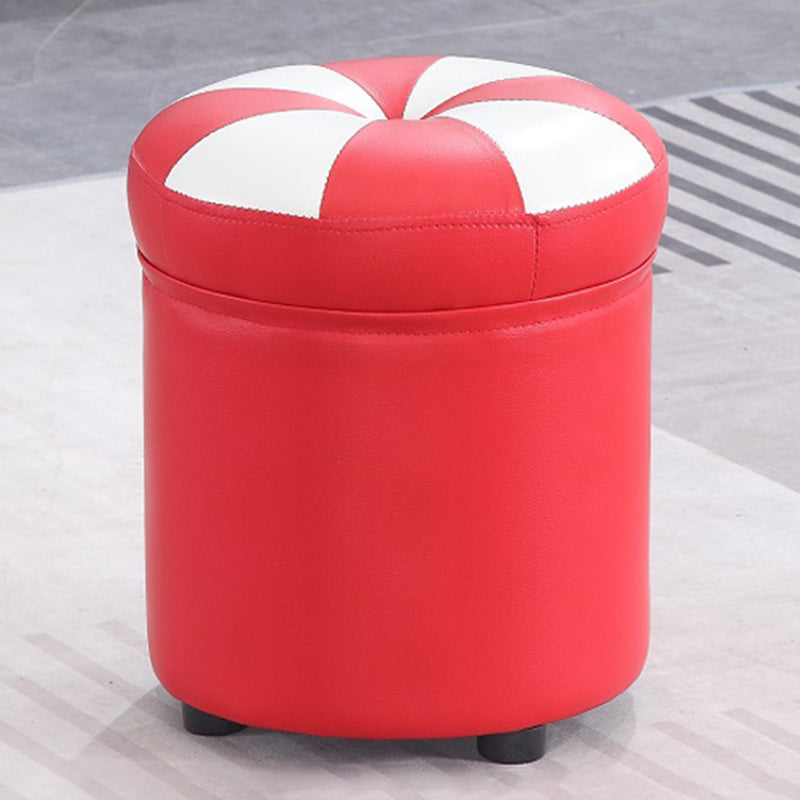 Modern Pouf Ottoman Faux Leather Tufted Geometric Printed Cylinder Shape Ottoman