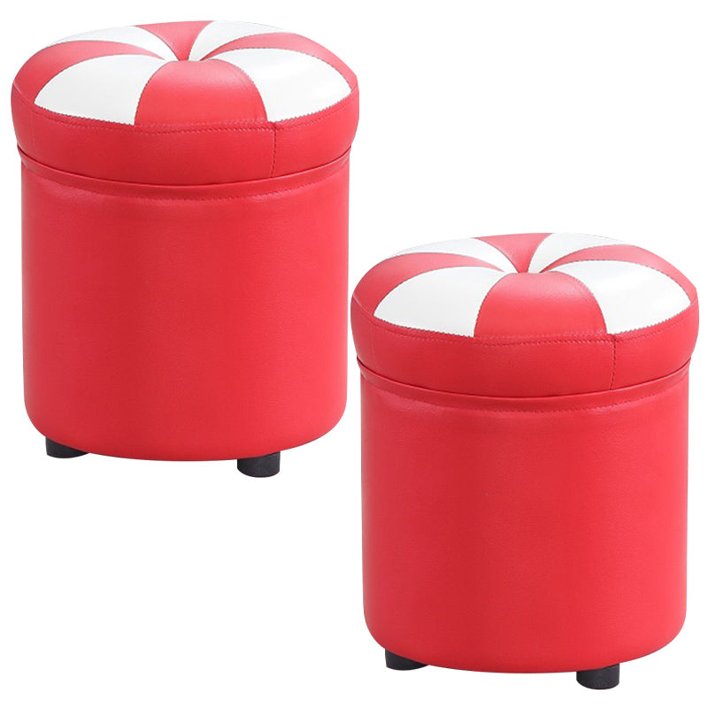 Modern Pouf Ottoman Faux Leather Tufted Geometric Printed Cylinder Shape Ottoman