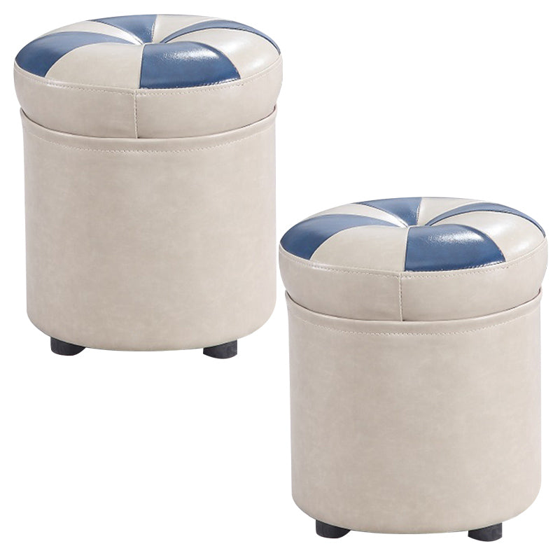 Modern Pouf Ottoman Faux Leather Tufted Geometric Printed Cylinder Shape Ottoman