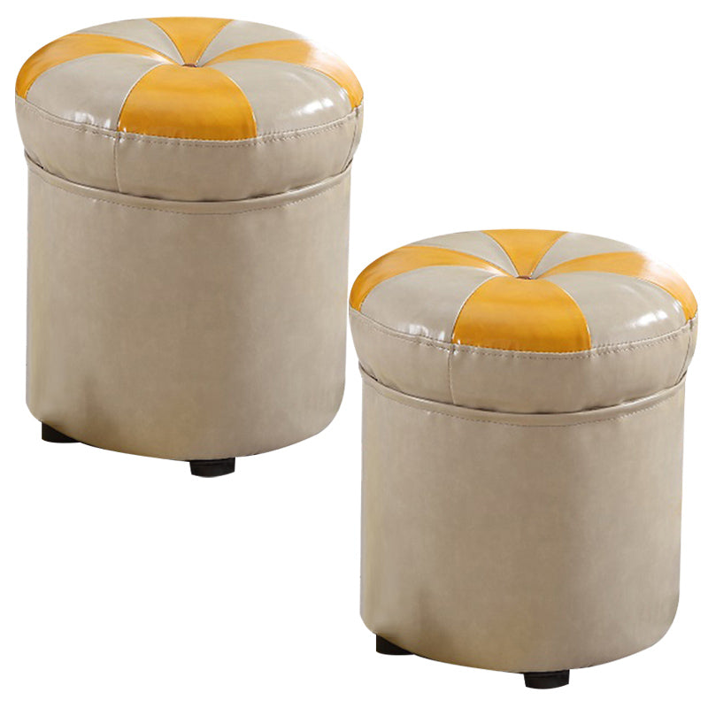 Modern Pouf Ottoman Faux Leather Tufted Geometric Printed Cylinder Shape Ottoman