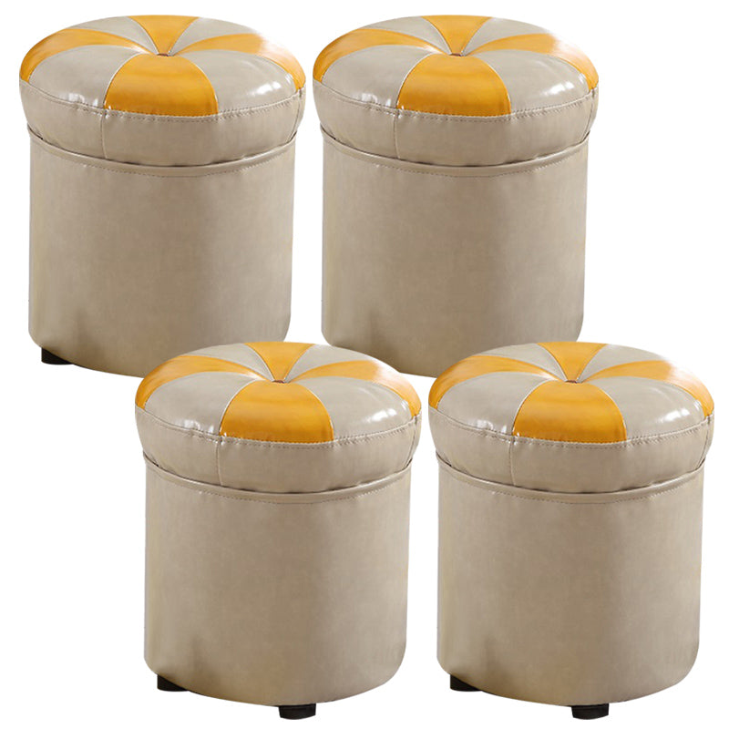 Modern Pouf Ottoman Faux Leather Tufted Geometric Printed Cylinder Shape Ottoman