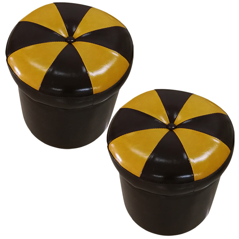 Modern Pouf Ottoman Faux Leather Tufted Geometric Printed Cylinder Shape Ottoman
