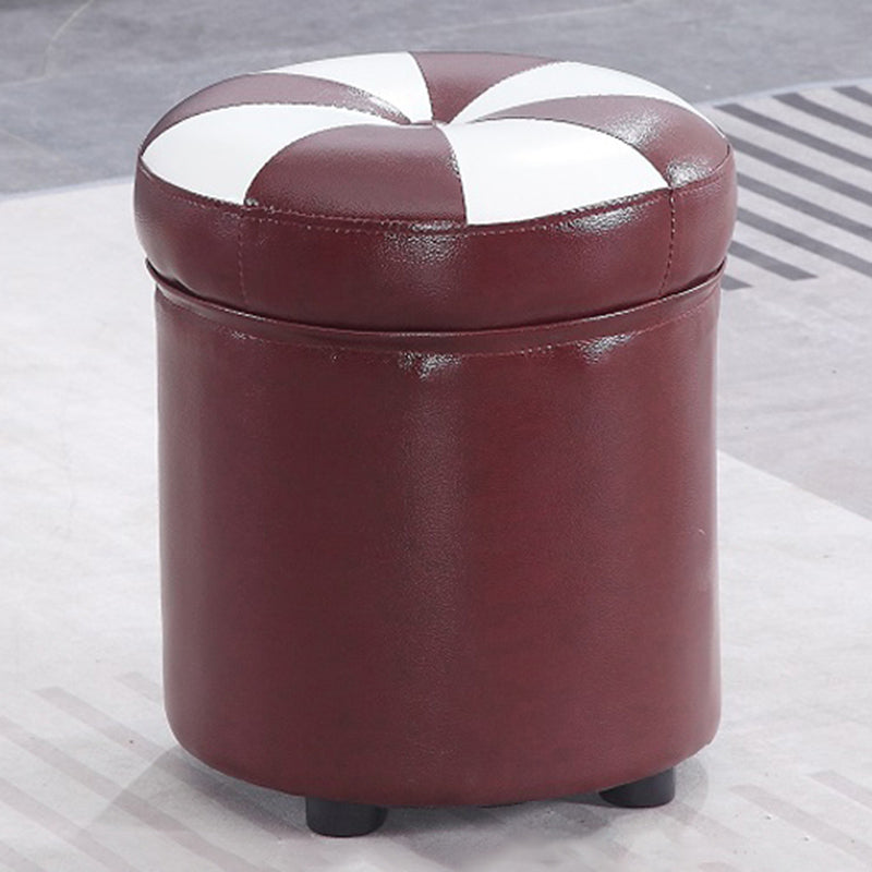 Modern Pouf Ottoman Faux Leather Tufted Geometric Printed Cylinder Shape Ottoman