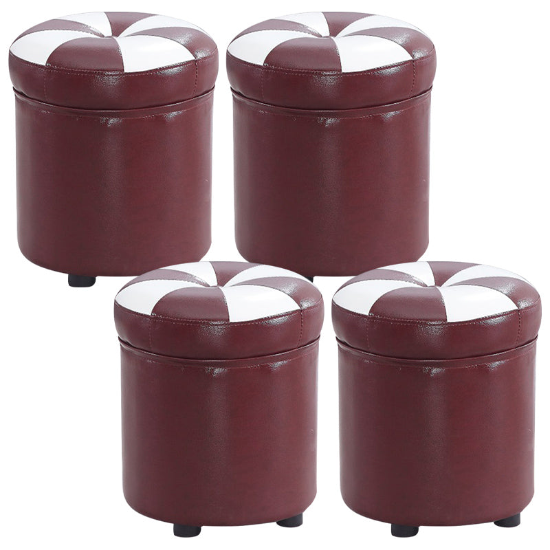 Modern Pouf Ottoman Faux Leather Tufted Geometric Printed Cylinder Shape Ottoman