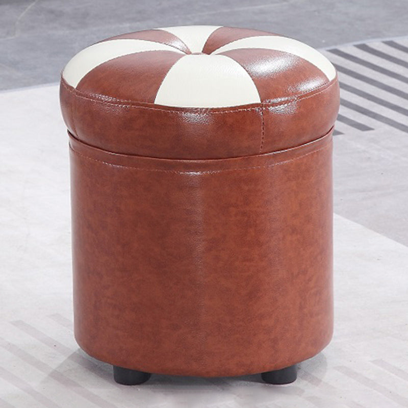 Modern Pouf Ottoman Faux Leather Tufted Geometric Printed Cylinder Shape Ottoman