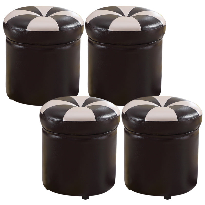 Modern Pouf Ottoman Faux Leather Tufted Geometric Printed Cylinder Shape Ottoman