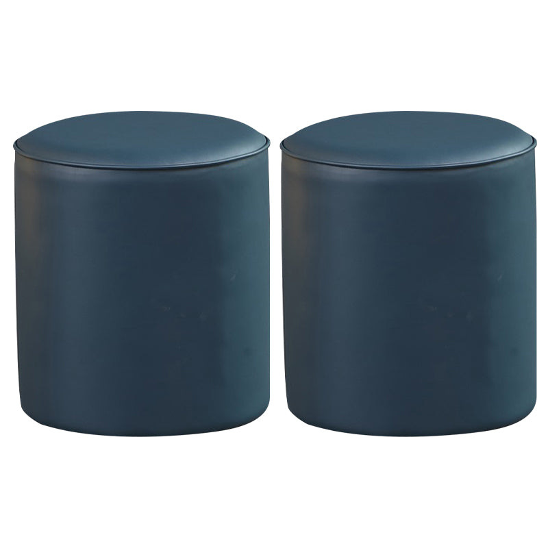 Contemporary Pouf Ottoman Genuine Leather Upholstered Solid Color Ottoman