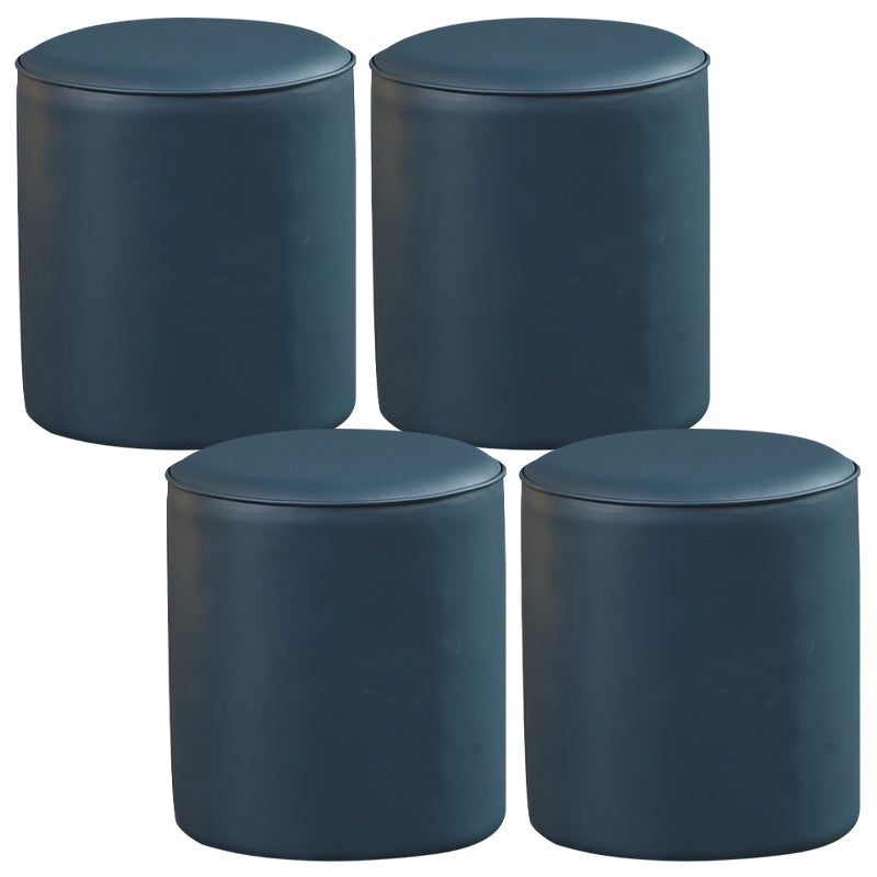 Contemporary Pouf Ottoman Genuine Leather Upholstered Solid Color Ottoman