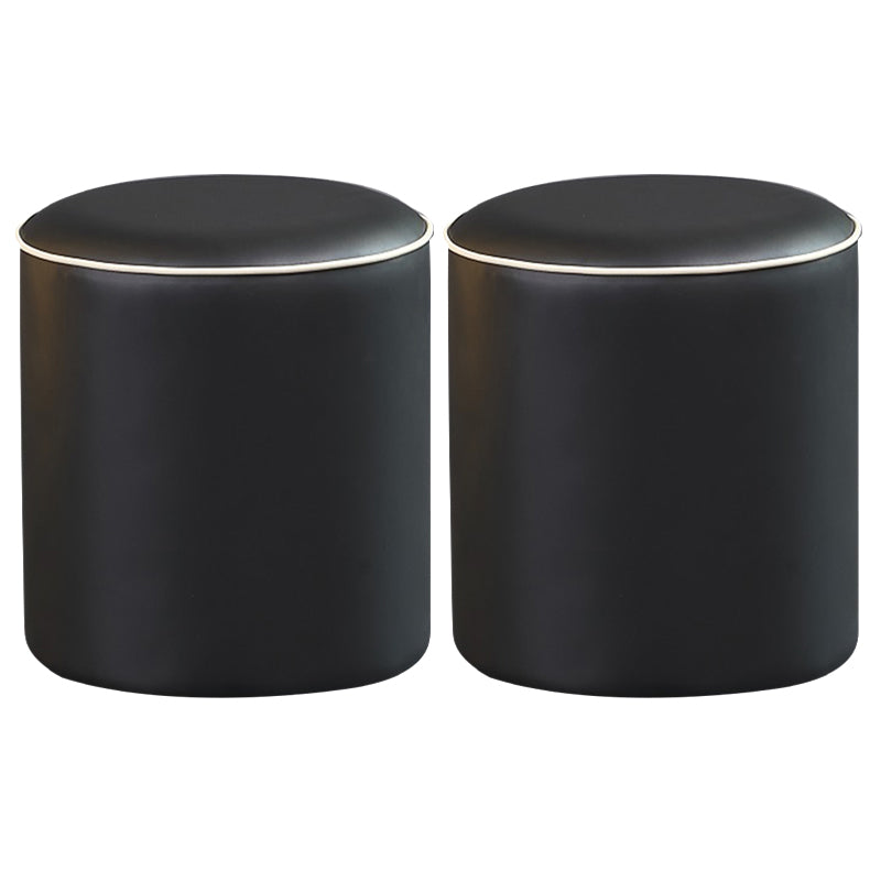 Contemporary Pouf Ottoman Genuine Leather Upholstered Solid Color Ottoman