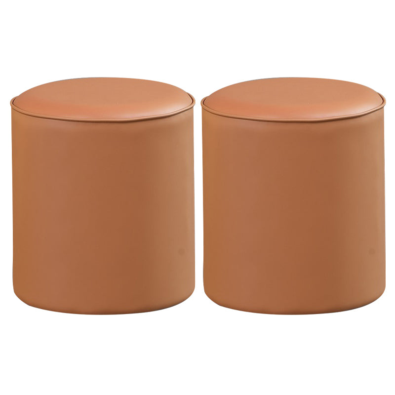 Contemporary Pouf Ottoman Genuine Leather Upholstered Solid Color Ottoman