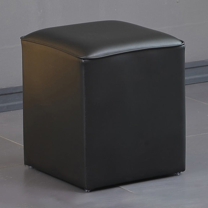 Contemporary Pouf Ottoman Genuine Leather Upholstered Solid Color Ottoman