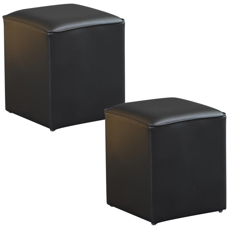 Contemporary Pouf Ottoman Genuine Leather Upholstered Solid Color Ottoman