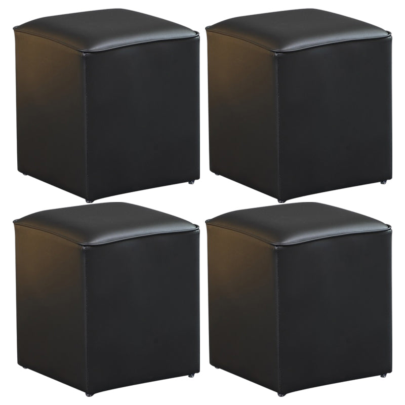 Contemporary Pouf Ottoman Genuine Leather Upholstered Solid Color Ottoman