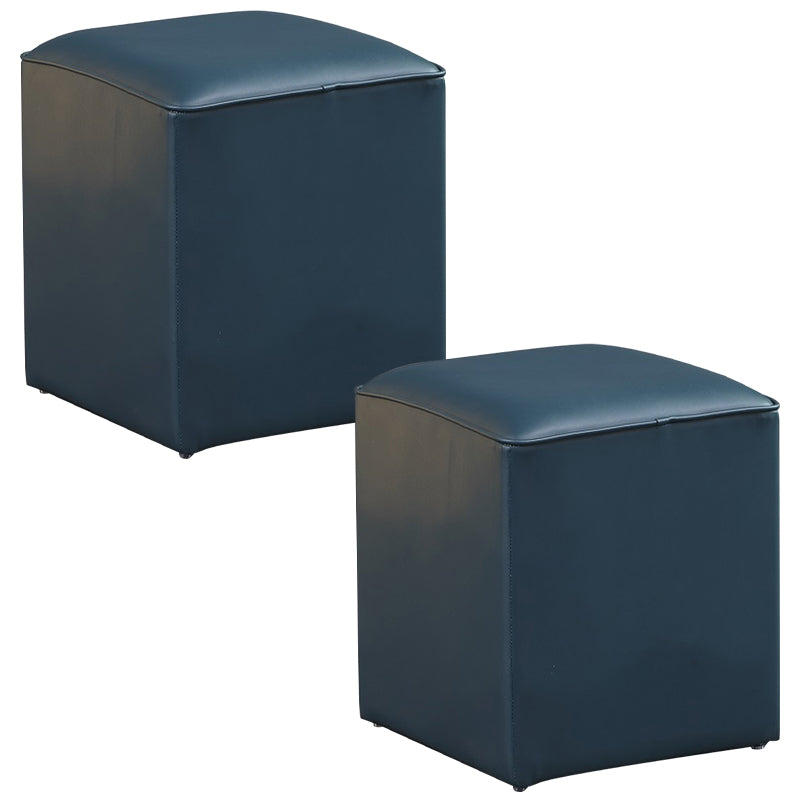 Contemporary Pouf Ottoman Genuine Leather Upholstered Solid Color Ottoman