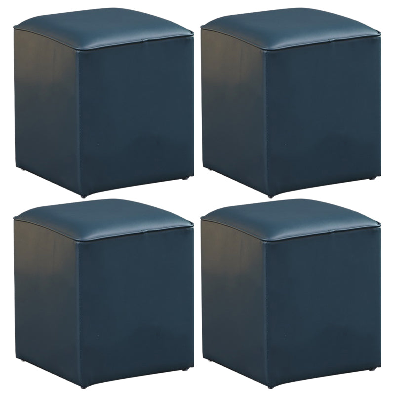 Contemporary Pouf Ottoman Genuine Leather Upholstered Solid Color Ottoman