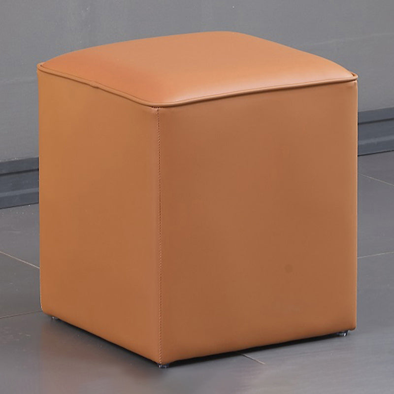 Contemporary Pouf Ottoman Genuine Leather Upholstered Solid Color Ottoman