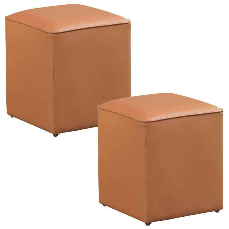 Contemporary Pouf Ottoman Genuine Leather Upholstered Solid Color Ottoman