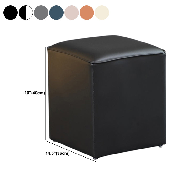 Contemporary Pouf Ottoman Genuine Leather Upholstered Solid Color Ottoman