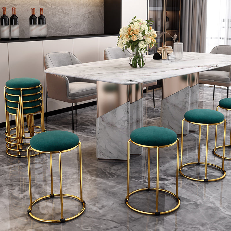 Velvet Upholstered Ottoman Solid Color Round Contemporary Metal Frame Ottoman