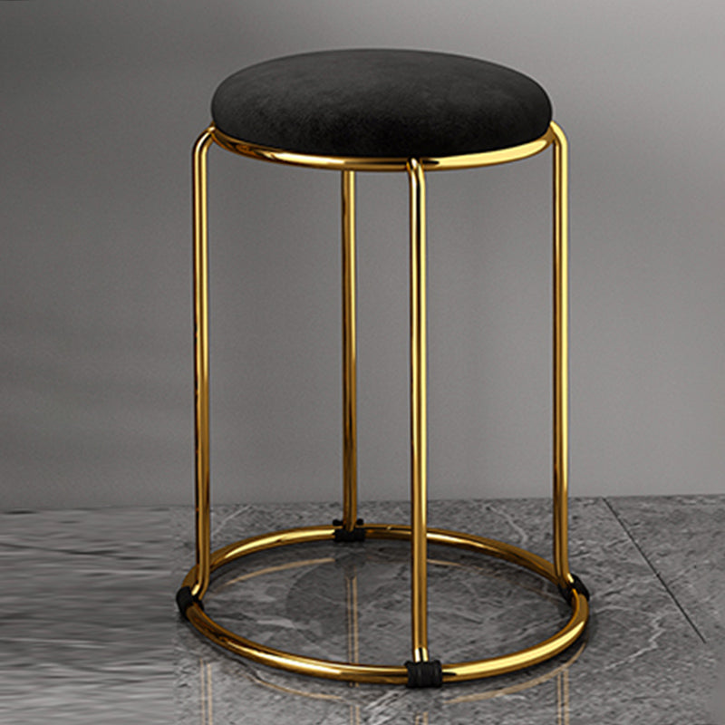 Velvet Upholstered Ottoman Solid Color Round Contemporary Metal Frame Ottoman