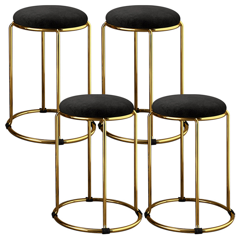 Velvet Upholstered Ottoman Solid Color Round Contemporary Metal Frame Ottoman