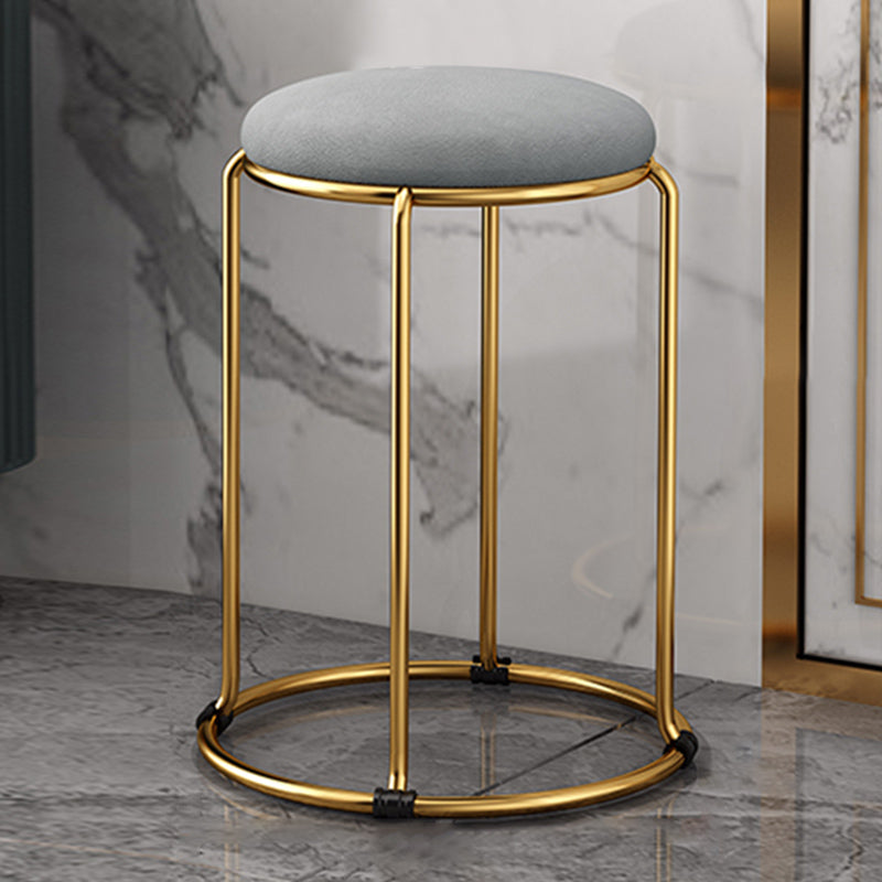 Velvet Upholstered Ottoman Solid Color Round Contemporary Metal Frame Ottoman