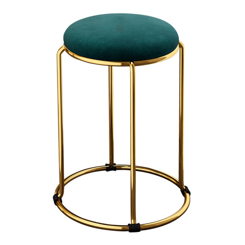 Velvet Upholstered Ottoman Solid Color Round Contemporary Metal Frame Ottoman