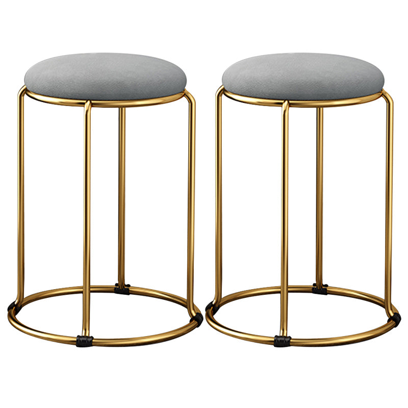 Velvet Upholstered Ottoman Solid Color Round Contemporary Metal Frame Ottoman