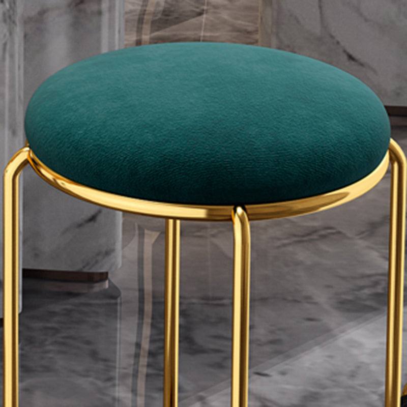 Velvet Upholstered Ottoman Solid Color Round Contemporary Metal Frame Ottoman