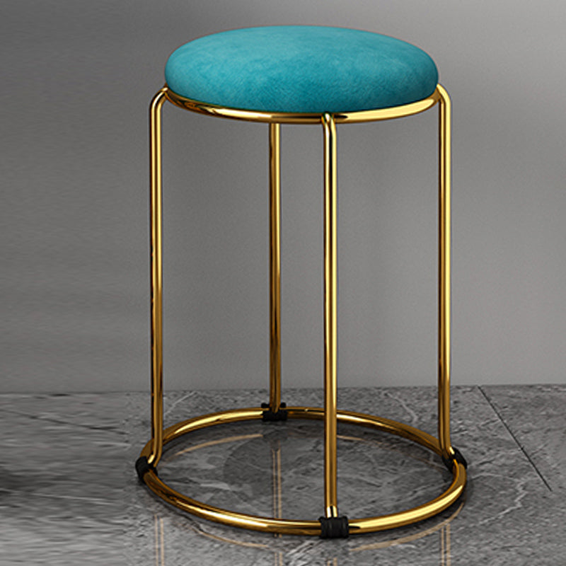 Velvet Upholstered Ottoman Solid Color Round Contemporary Metal Frame Ottoman