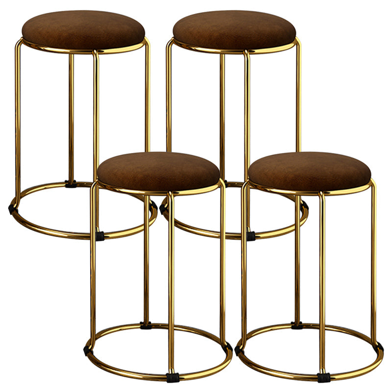 Velvet Upholstered Ottoman Solid Color Round Contemporary Metal Frame Ottoman