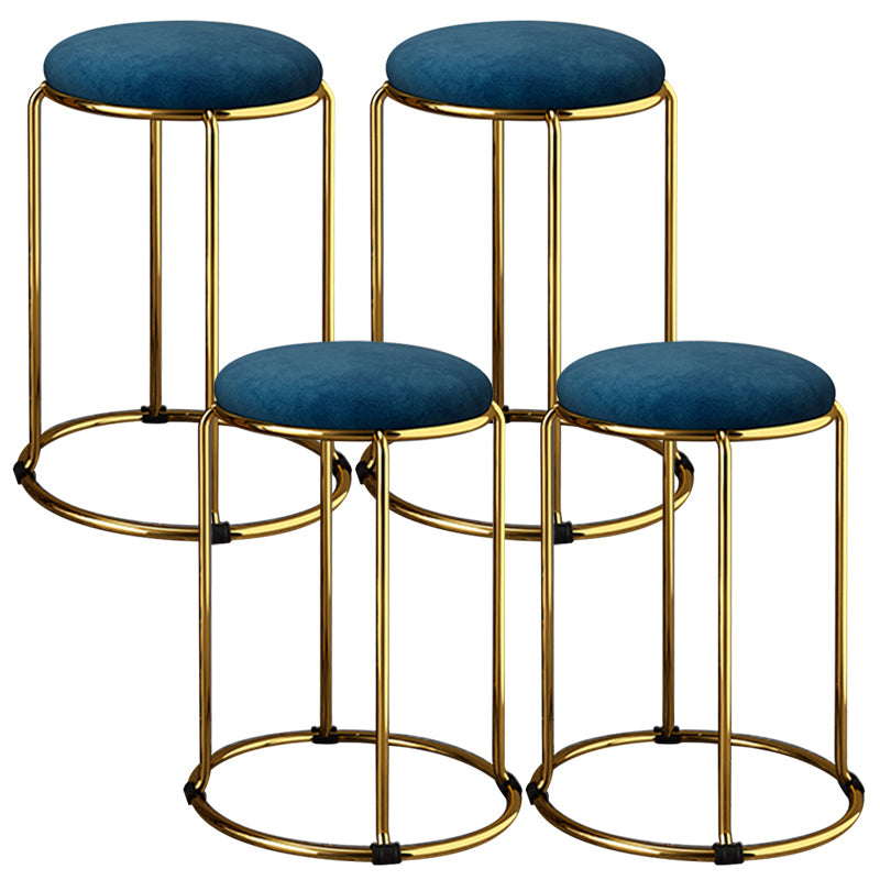 Velvet Upholstered Ottoman Solid Color Round Contemporary Metal Frame Ottoman