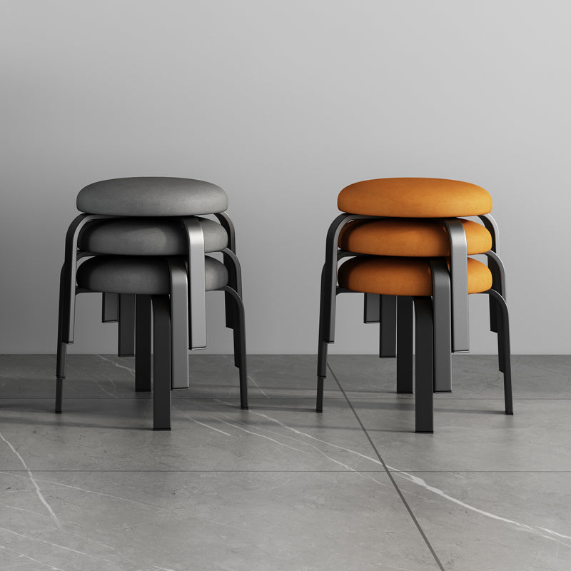 Fabric Round Water Resistant Ottoman Modern Solid Color Metal Frame Ottoman