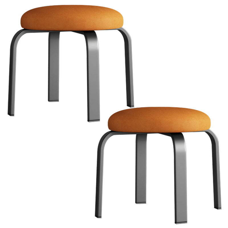 Fabric Round Water Resistant Ottoman Modern Solid Color Metal Frame Ottoman