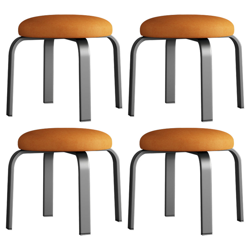 Fabric Round Water Resistant Ottoman Modern Solid Color Metal Frame Ottoman