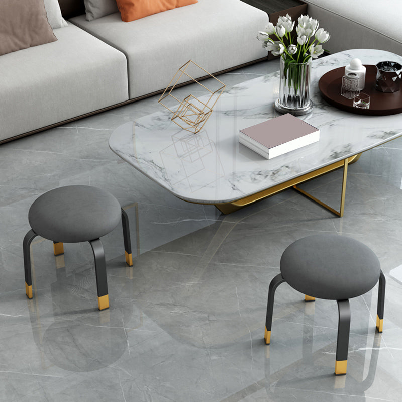 Fabric Round Water Resistant Ottoman Modern Solid Color Metal Frame Ottoman