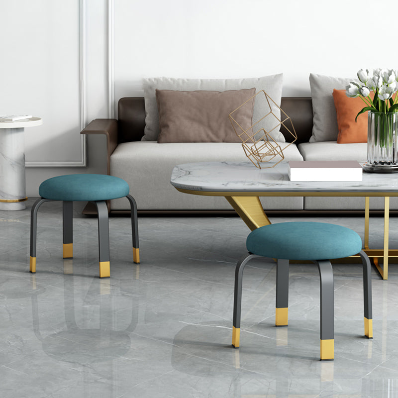 Fabric Round Water Resistant Ottoman Modern Solid Color Metal Frame Ottoman