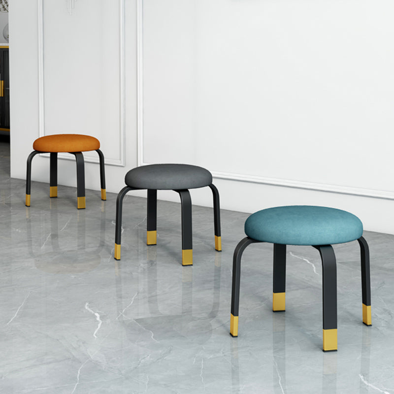 Fabric Round Water Resistant Ottoman Modern Solid Color Metal Frame Ottoman