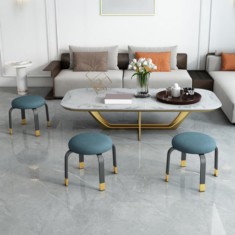 Fabric Round Water Resistant Ottoman Modern Solid Color Metal Frame Ottoman