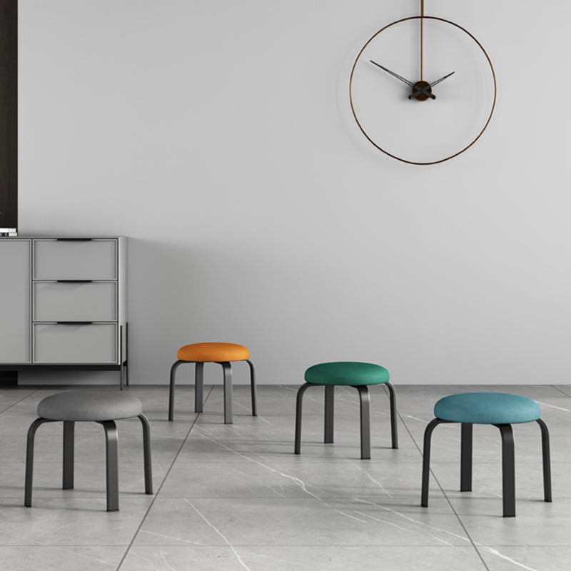 Fabric Round Water Resistant Ottoman Modern Solid Color Metal Frame Ottoman