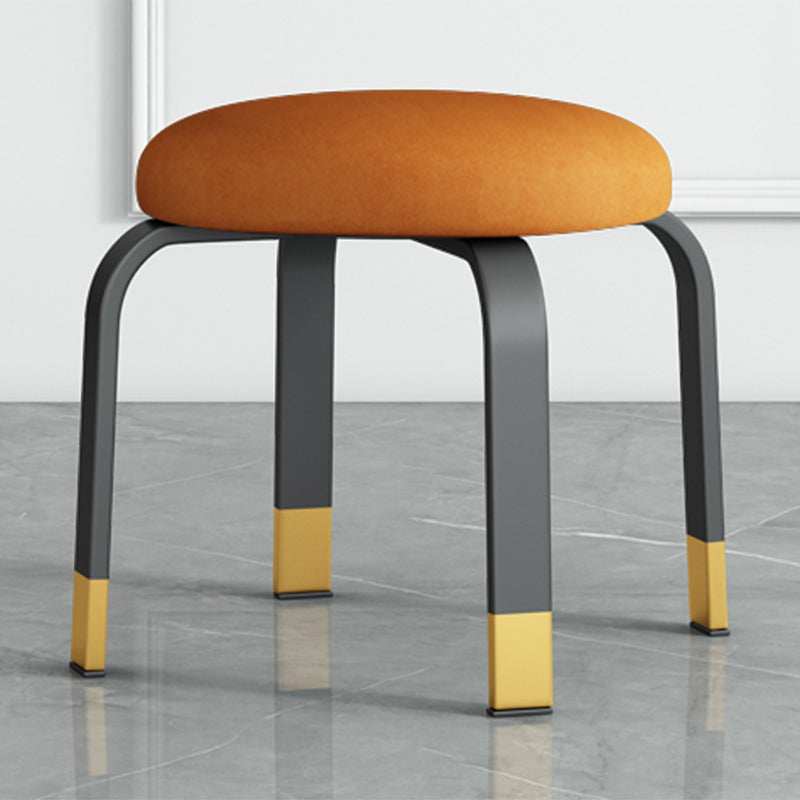 Fabric Round Water Resistant Ottoman Modern Solid Color Metal Frame Ottoman