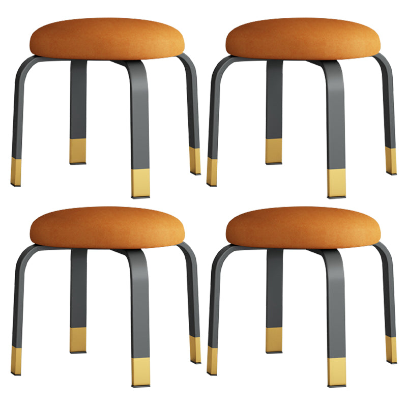 Fabric Round Water Resistant Ottoman Modern Solid Color Metal Frame Ottoman