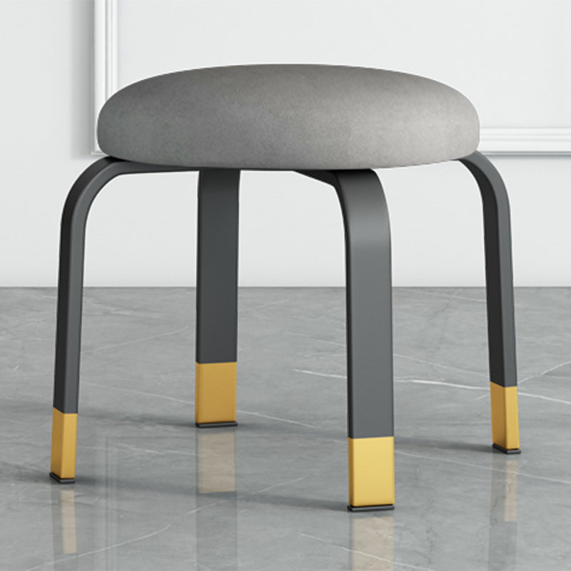 Fabric Round Water Resistant Ottoman Modern Solid Color Metal Frame Ottoman