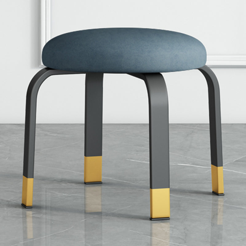 Fabric Round Water Resistant Ottoman Modern Solid Color Metal Frame Ottoman