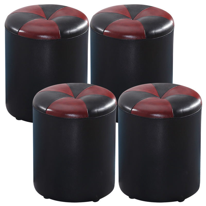 Modern Pouf Ottoman Genuine Leather Upholstered Tufted Cylinder Shape Ottoman